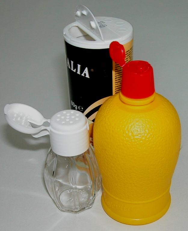 Flip lids on polypropylene containers by Laszlo Lipot