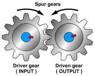 Meshed spur gears