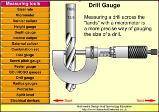 Micrometer: using a micrometer to measure the size of a drill is an accurate alternative to a drill gauge.