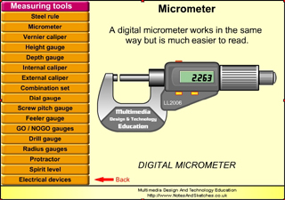 Micrometer: measuring using a digital micrometer; design and technology processes