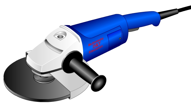 Rendered drawing of an angle grinder