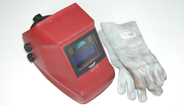 Welding shield and leather gauntlets