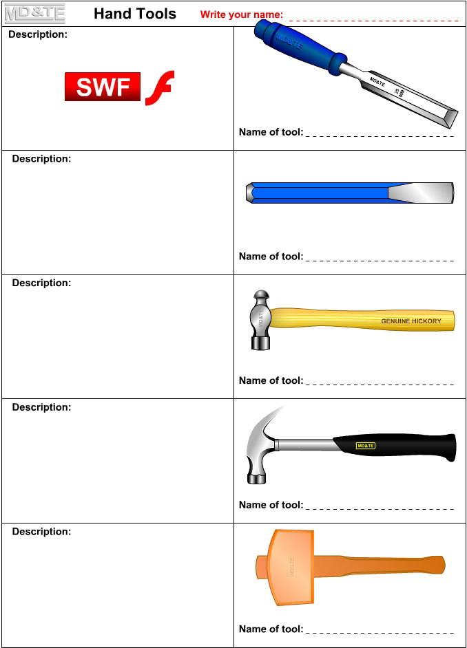 Hammers and chisels worksheet