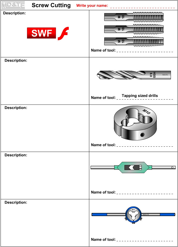 Screw cutting worksheet